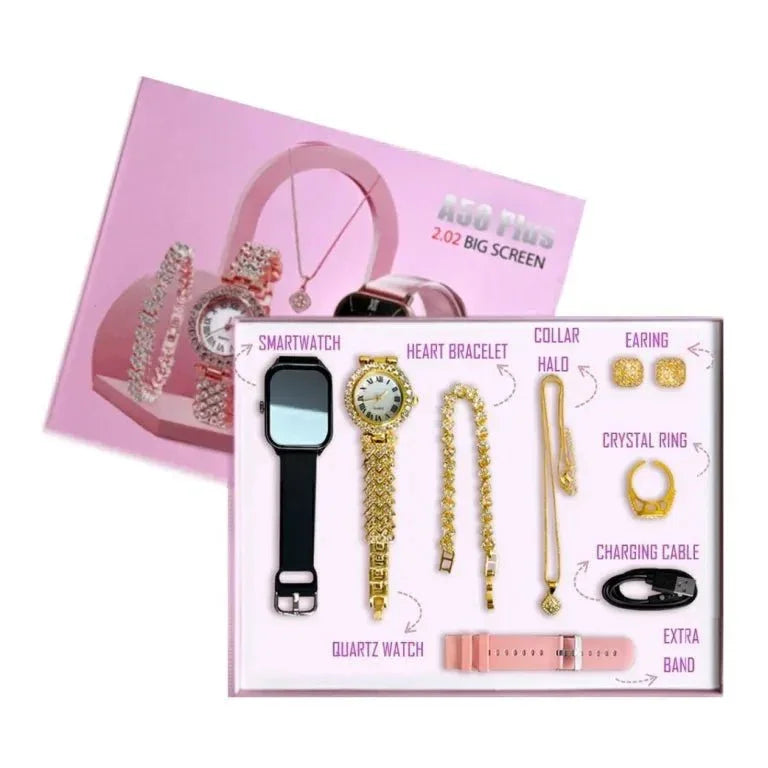 A58 Plus Smart Watch 5 in 1 With Jewelry Set - MT COLLECTION